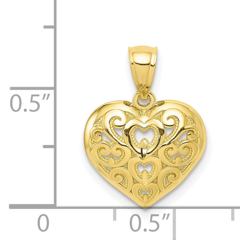 Solid 10k Yellow Gold Concave Heart Pendant