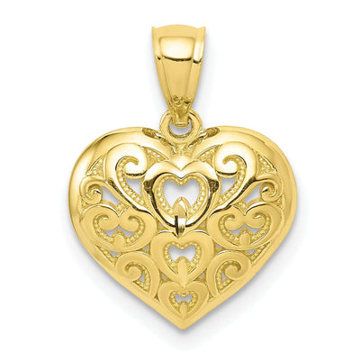 Solid 10k Yellow Gold Concave Heart Pendant