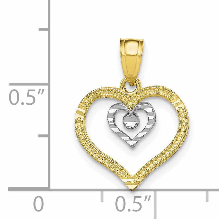 10k Two Tone Gold Heart in Heart Charm Pendant