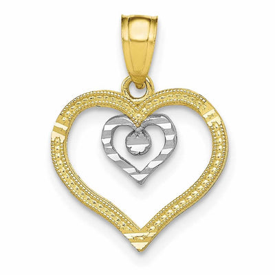 10k Two Tone Gold Heart in Heart Charm Pendant