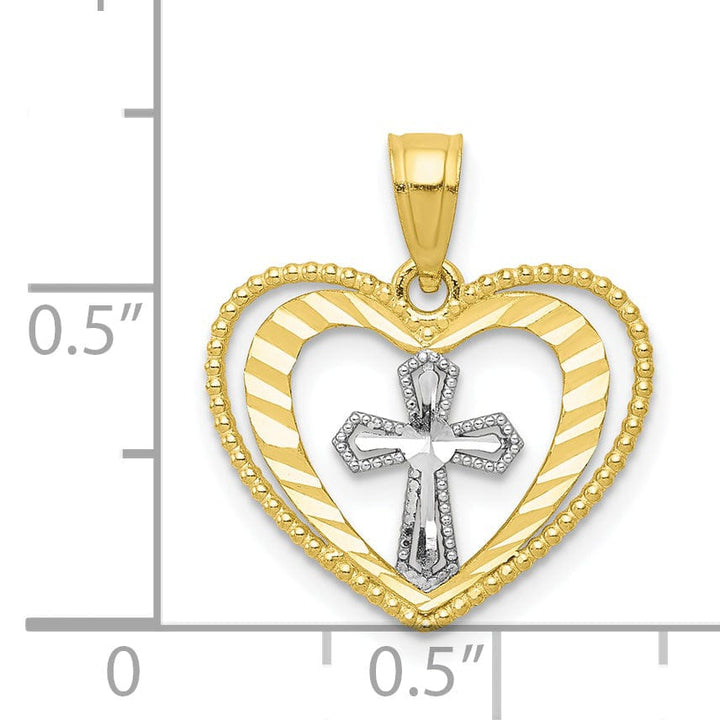 Solid 10k Two Tone Gold Heart with Cross Charm