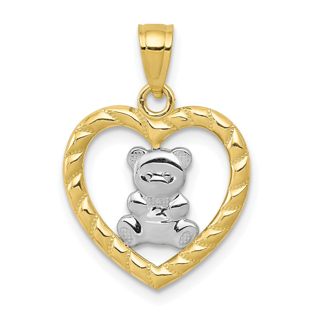 Solid 10k Two Tone Gold Teddy Bear Heart Charm