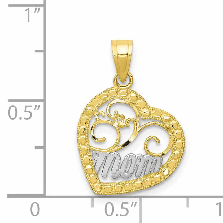 10k Two Tone Gold Polished Mom Heart Pendant