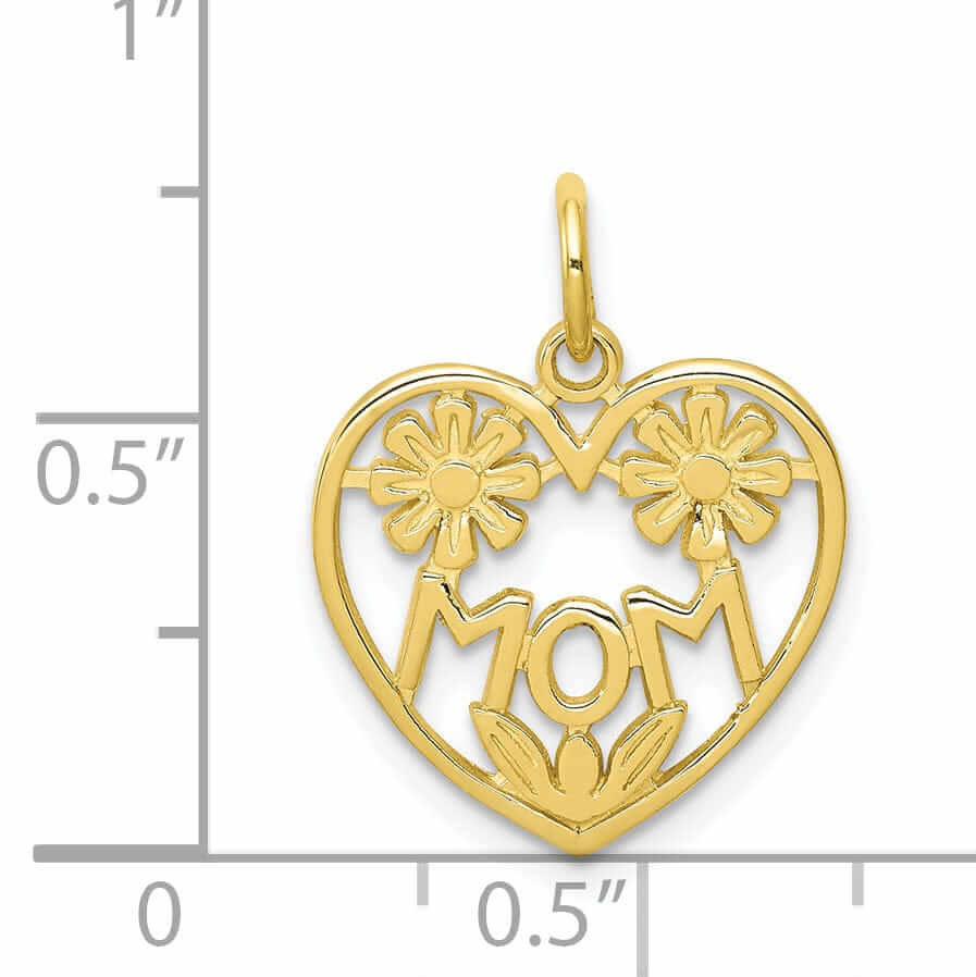 10k Yellow Gold Flowers With Heart Mom Pendant