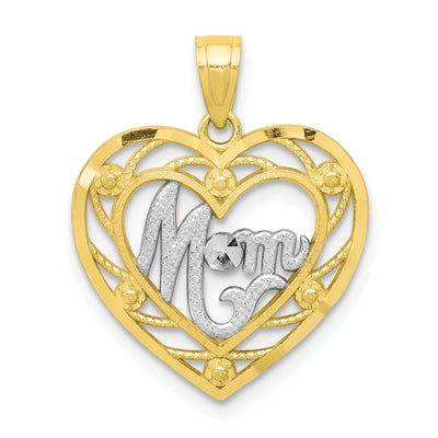 Solid 10k Two Tone Gold Mom Heart Charm Pendant at $ 62.36 only from Jewelryshopping.com