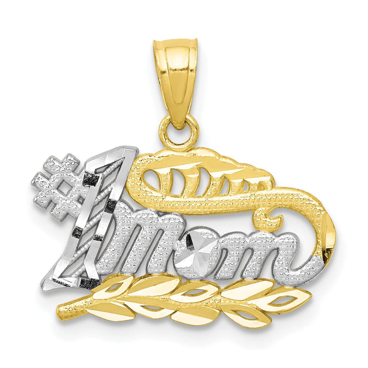 Solid 10k Two Tone Gold Polish #1 Mom Pendant