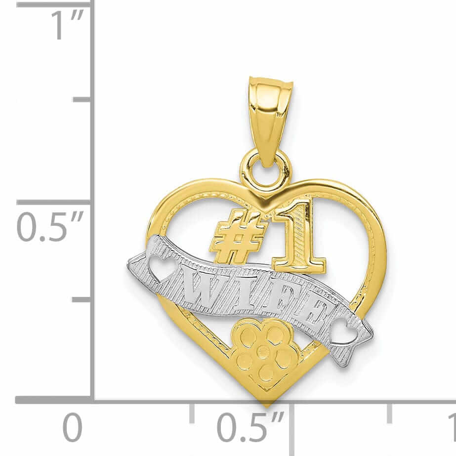 10k Two Tone Gold Polished #1 Wife Heart Charm