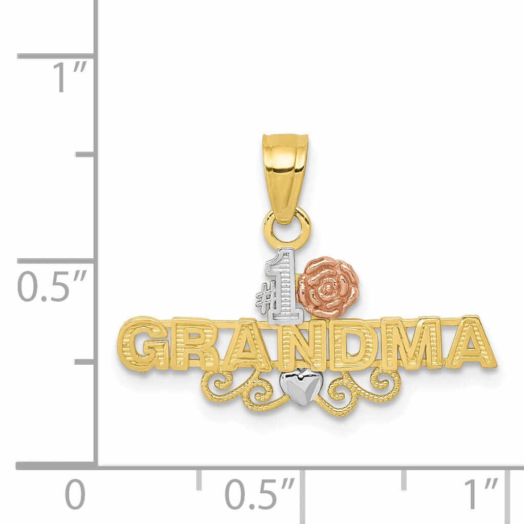 10K Two Tone Gold Pink Rose #1 Grandma Pendant