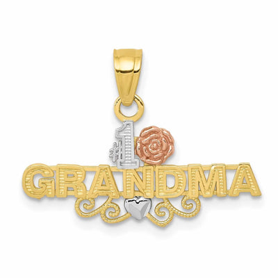 10K Two Tone Gold Pink Rose #1 Grandma Pendant
