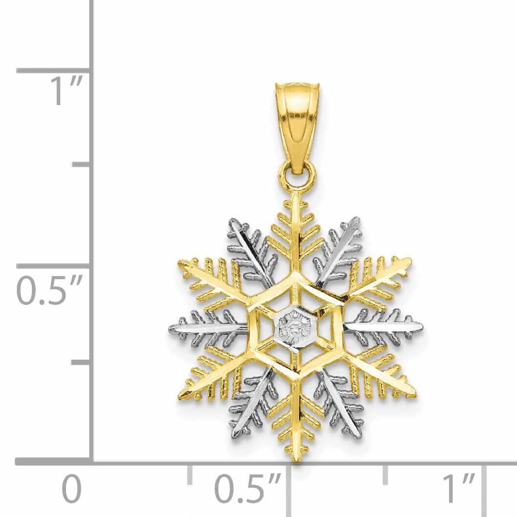 10k Two Tone Gold Polish Finish Snowflake Charm