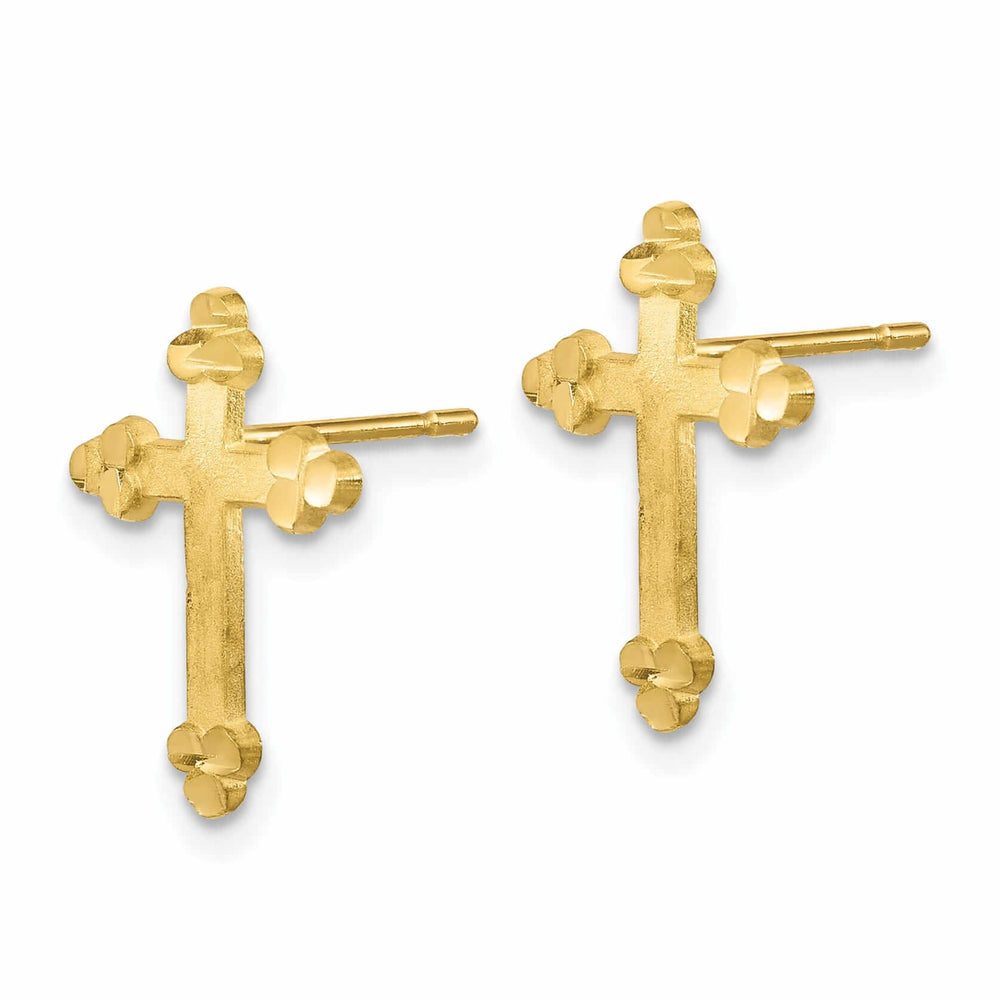 10kt Yellow Gold Diamond Cut Budded Cross Earring