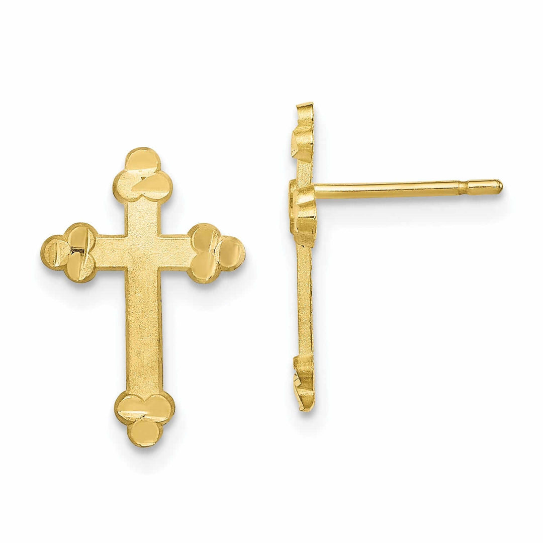 10kt Yellow Gold Diamond Cut Budded Cross Earring