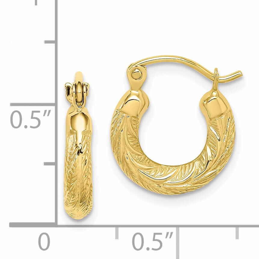 10k Yellow Gold Hinged post Fancy Hoop Earrings