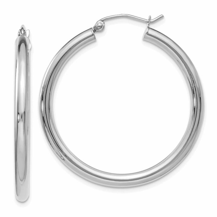 10kt White Gold Polished Hinged Hoop Earrings