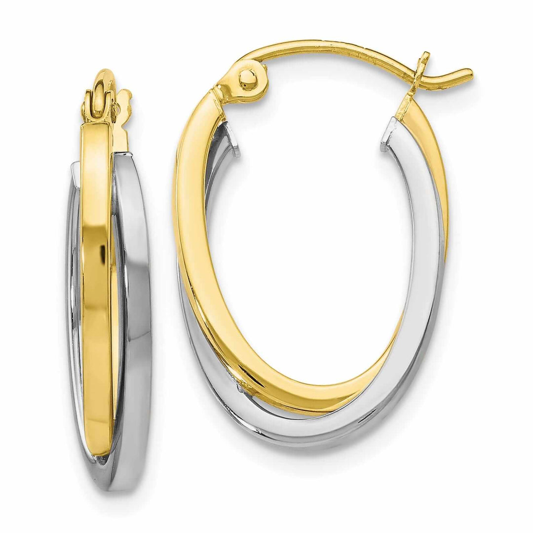 10kt Two Tone Gold Polished Hinged Hoop Earrings