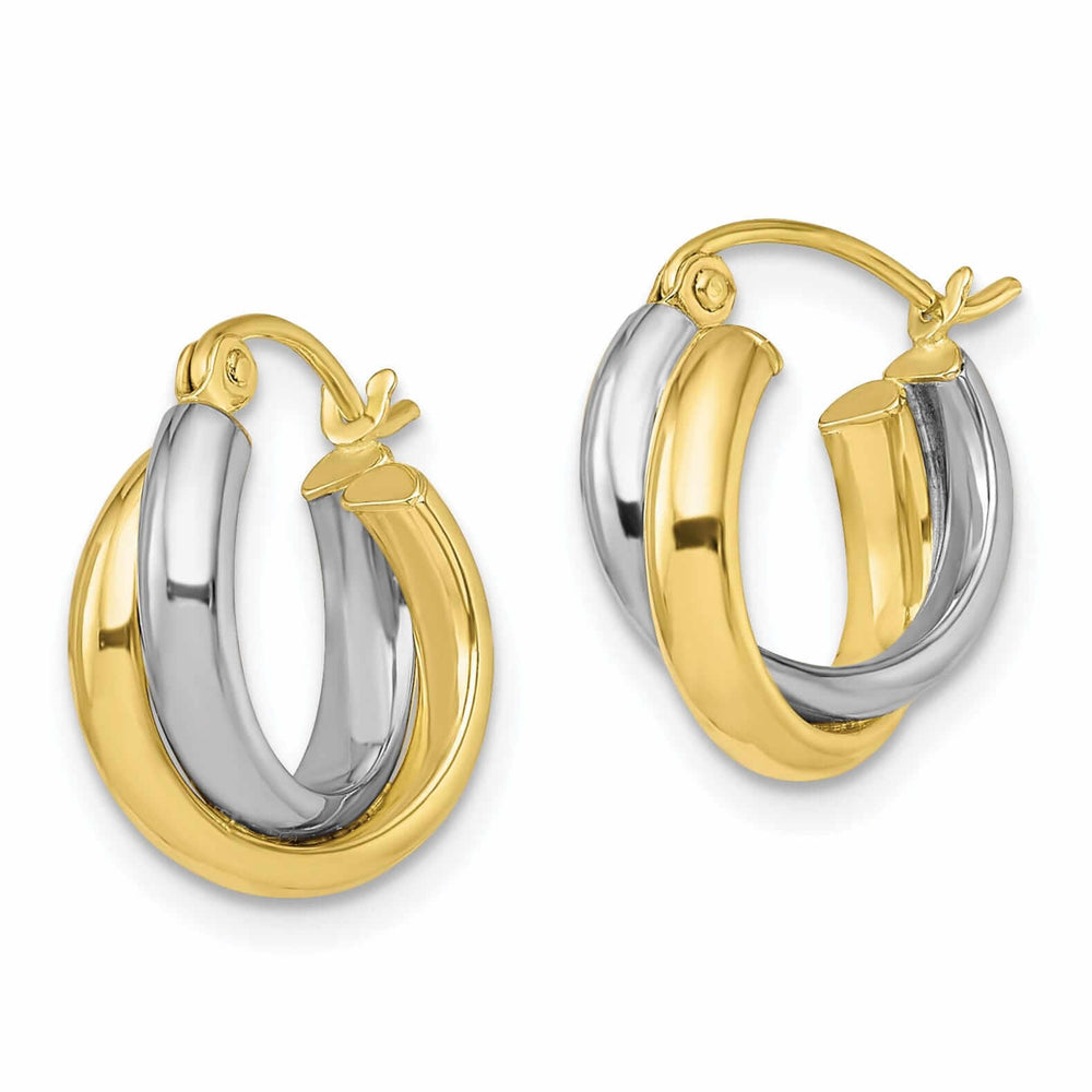 10kt Two Tone Gold Polished Hinged Twisted Hoop Earrings