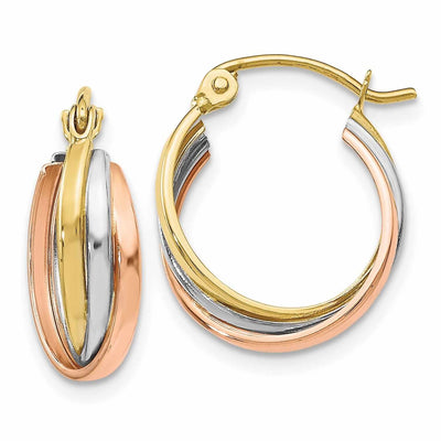 10kt Tri-color Polished Hinged Hoop Earrings at $ 118.9 only from Jewelryshopping.com