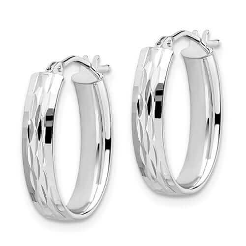 10kt White Gold D.C Oval Hinged Hoop Earrings