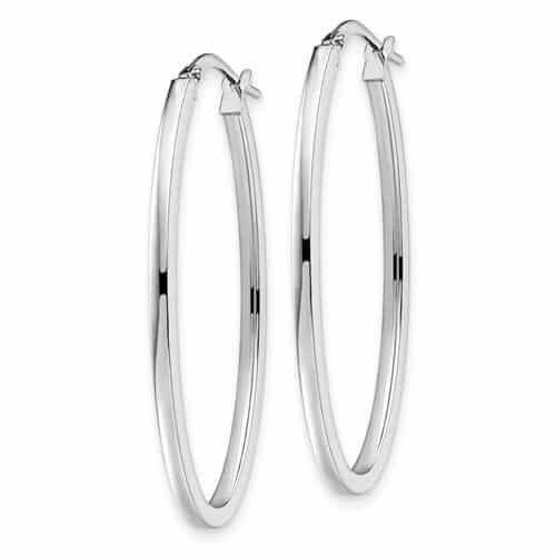 10kt White Gold Polish Oval Hinged Hoop Earrings