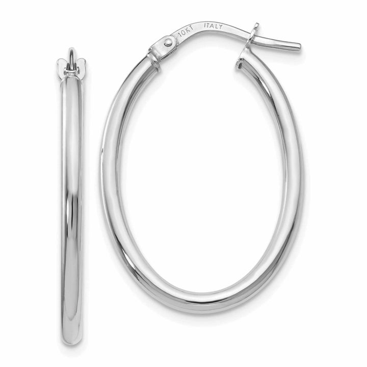 10kt White Gold Polish Oval Hinged Hoop Earrings