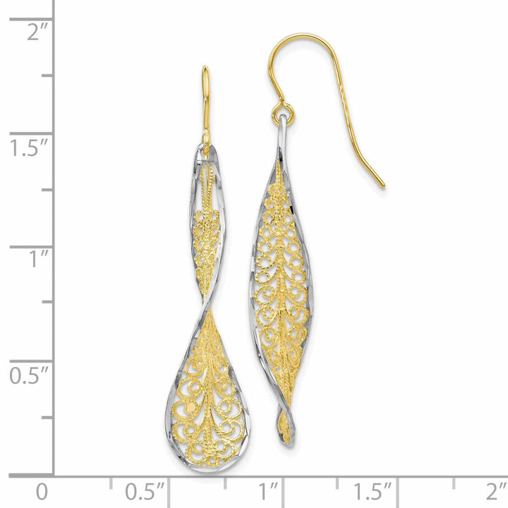 10kt Two Tone Gold Dangle Shepherd Hook Earrings