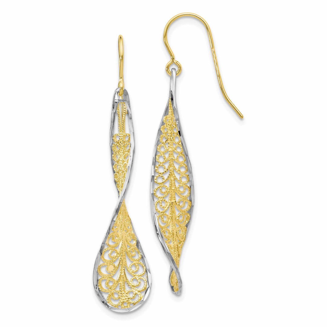 10kt Two Tone Gold Dangle Shepherd Hook Earrings