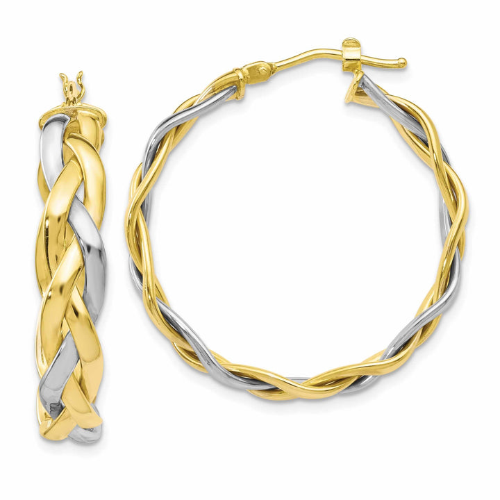 10kt Two Tone Gold Braided Hoop Earrings