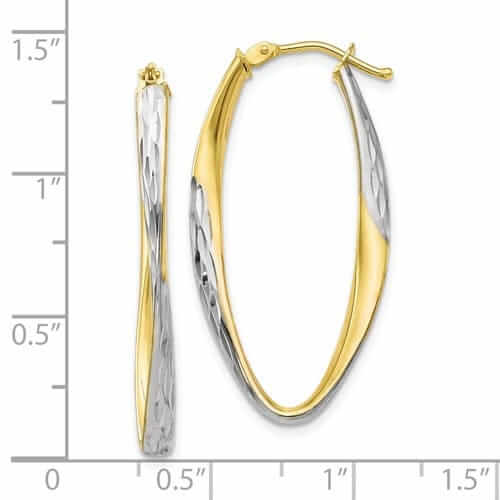 10kt Yellow Gold White Rhodium D.C Hoop Earrings