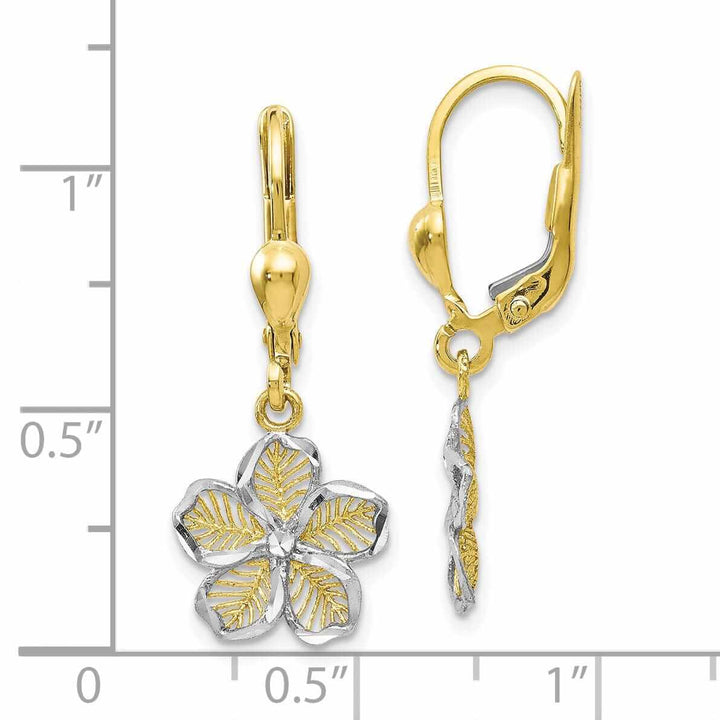 10k Yellow Gold Filigree Flower Leverback Dangle Earring