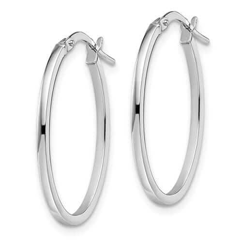 10K White Gold Polish Oval Hoop Earring