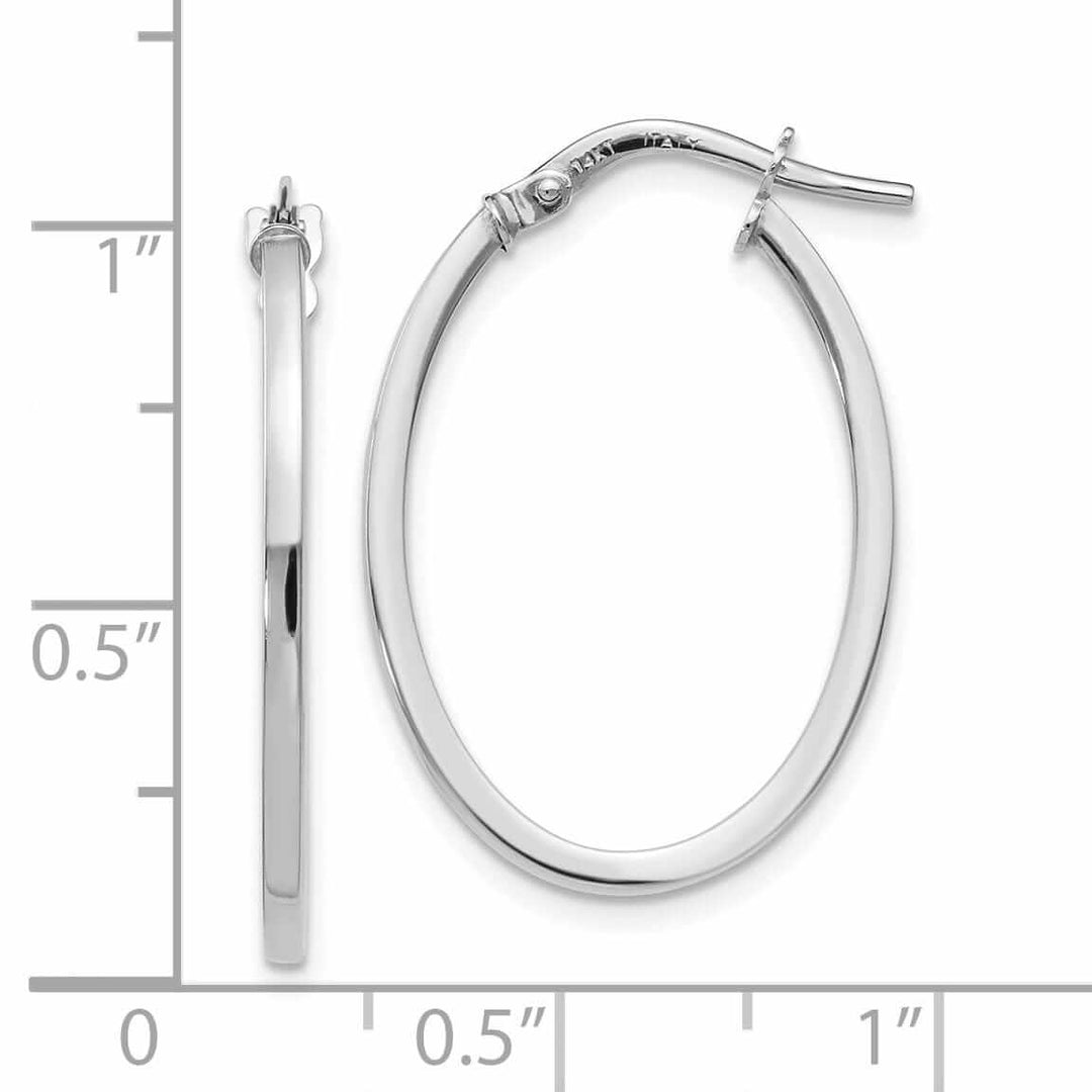 10K White Gold Polish Oval Hoop Earring