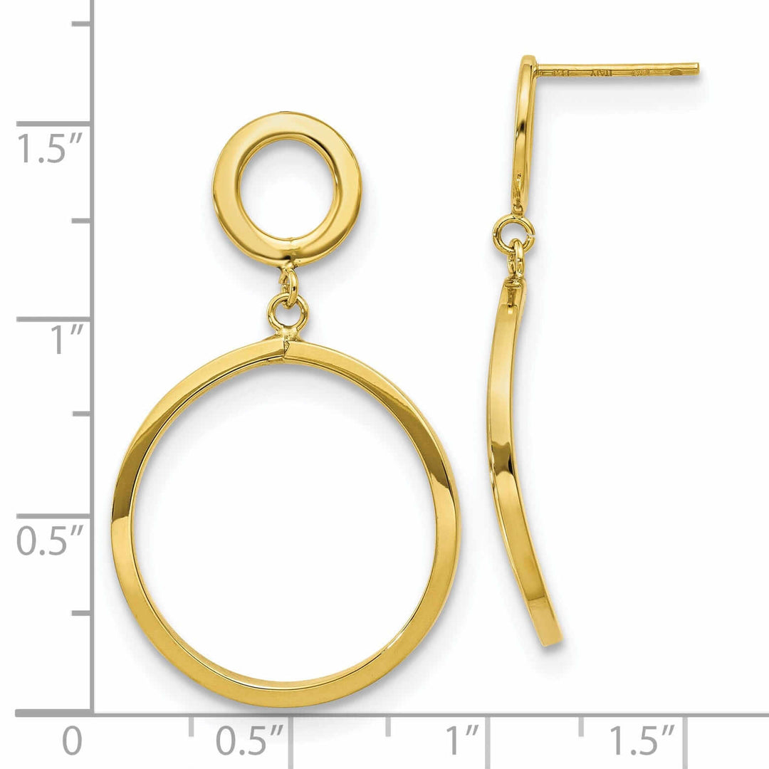 10k Yellow Gold Round Dangle Post Earrings