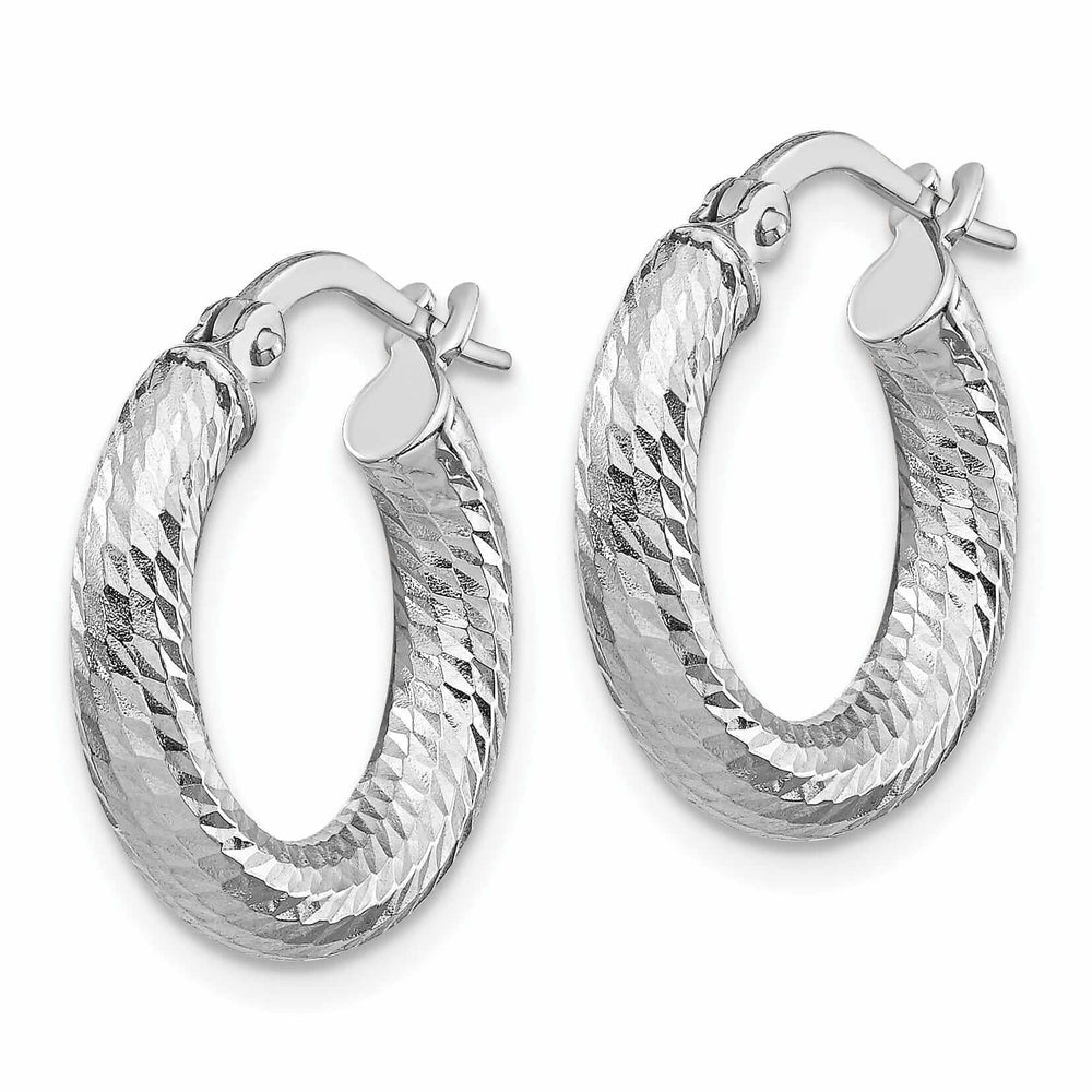 10k White Gold Diamond Cut Round Hoop Earrings