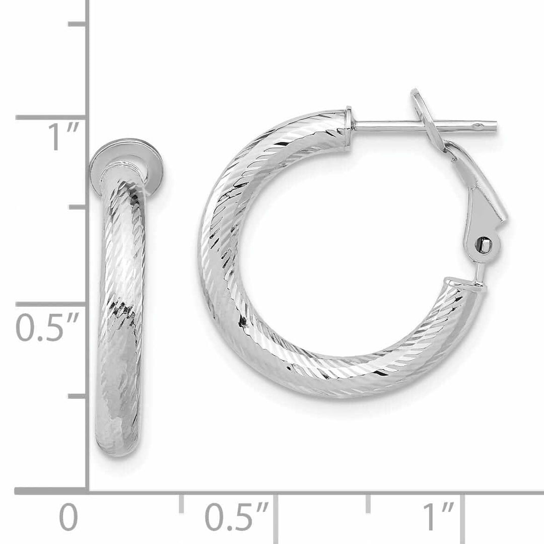 10k White Gold Round Omega Hoop Earrings