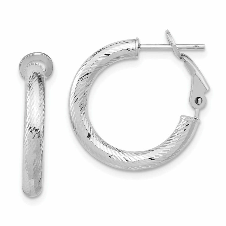 10k White Gold Round Omega Hoop Earrings