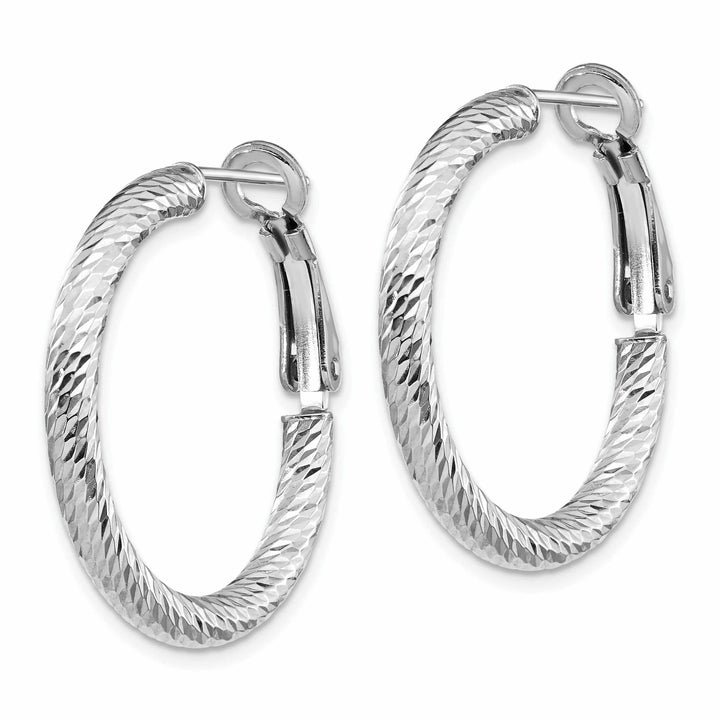 10k White Gold Round Omega Hoop Earrings