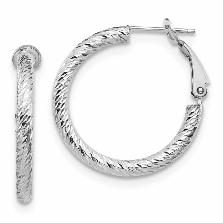 10k White Gold Round Omega Hoop Earrings