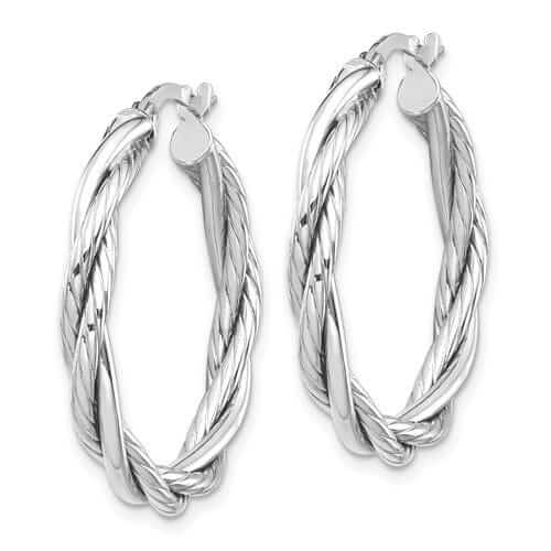 10K White Gold Twisted Hoop Earrings