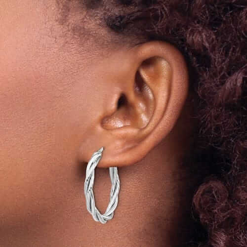 10K White Gold Twisted Hoop Earrings