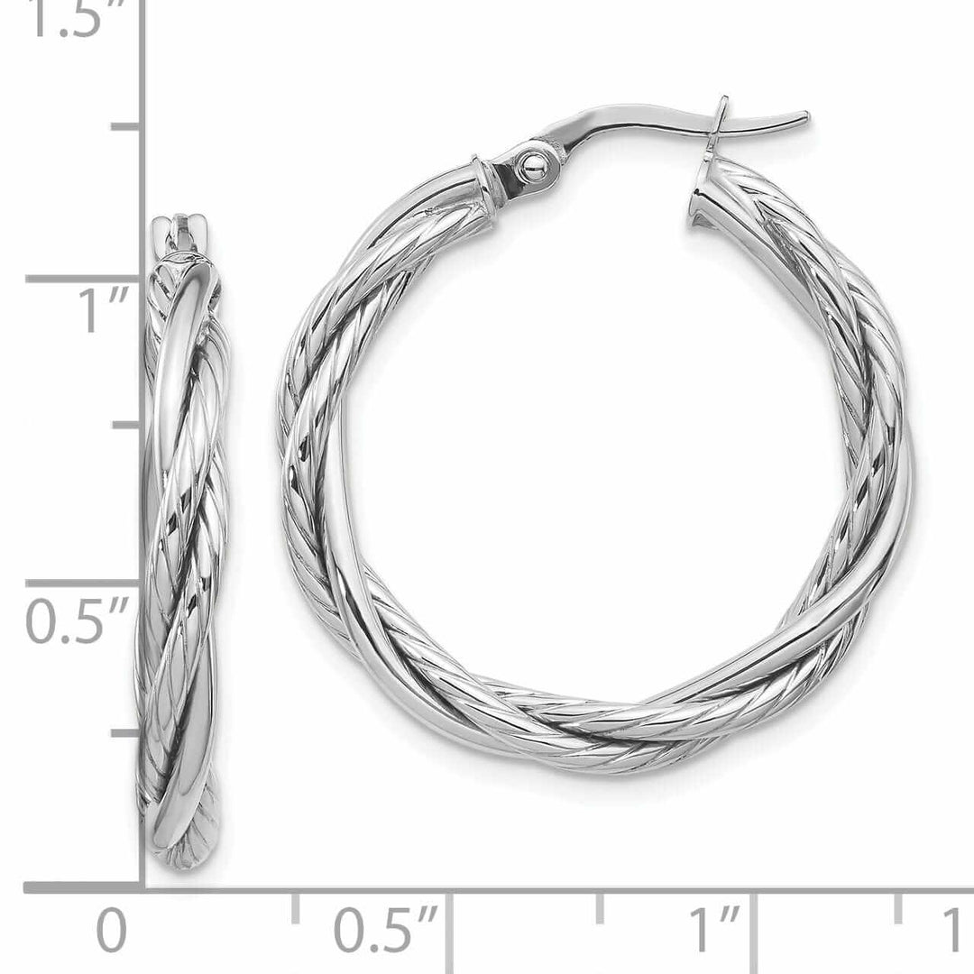 10K White Gold Twisted Hoop Earrings