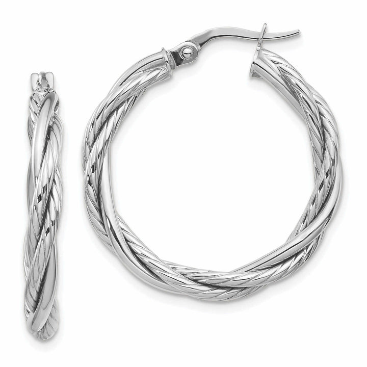 10K White Gold Twisted Hoop Earrings