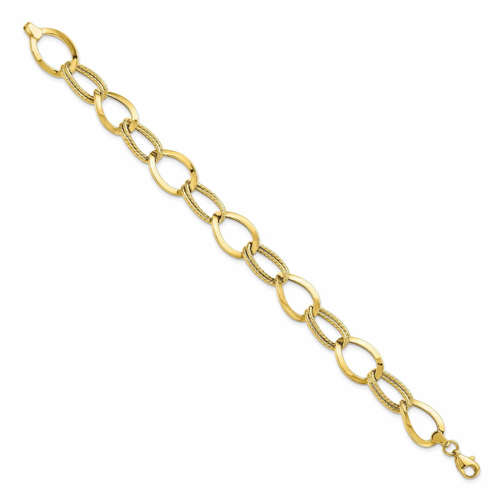 10k Yellow Gold Polished Textured Link Bracelet