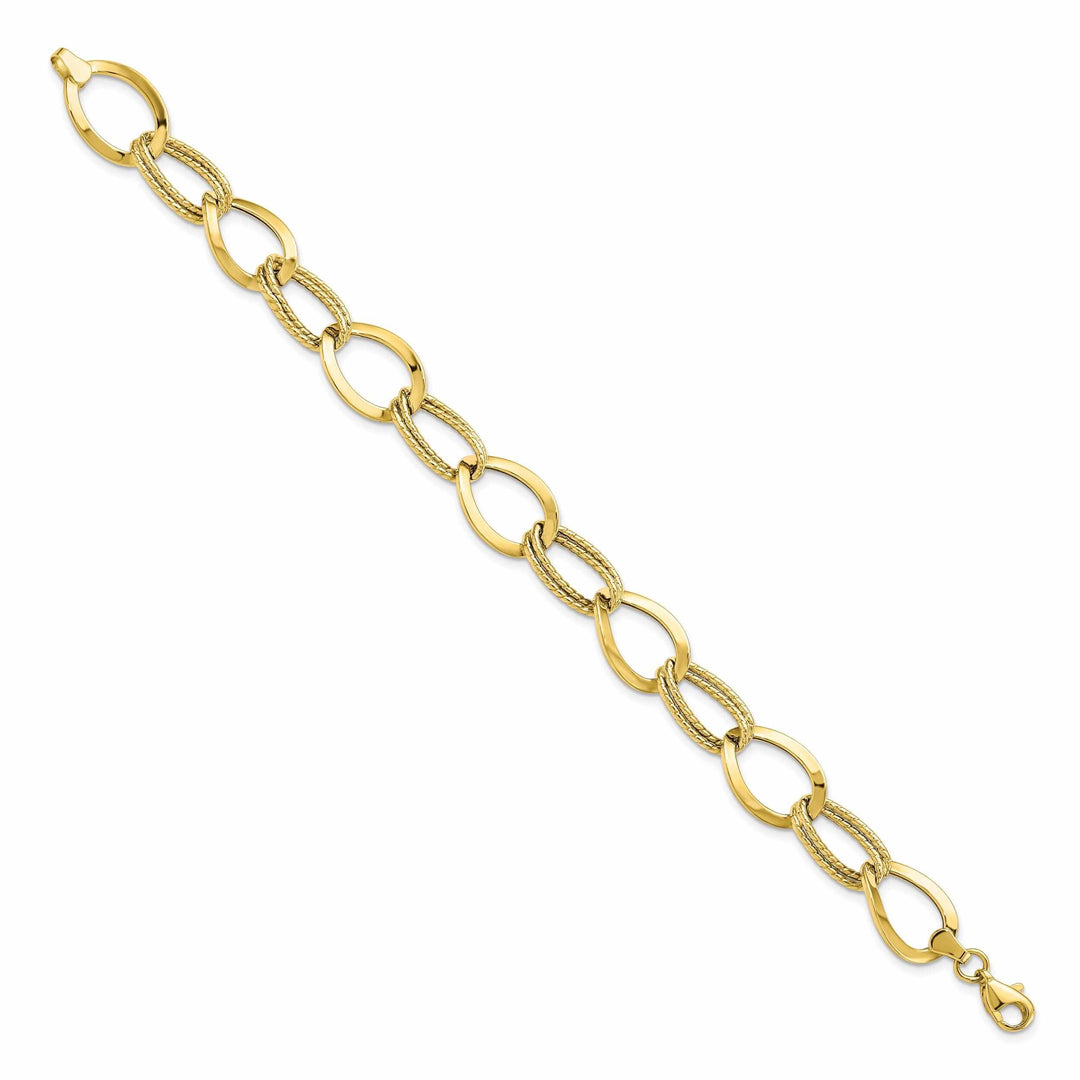 10k Yellow Gold Polished Textured Link Bracelet