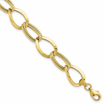 10k Yellow Gold Polished Textured Link Bracelet