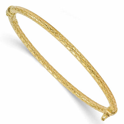 10k Yellow Gold Polished Textured Hinged Bangle at $ 335.6 only from Jewelryshopping.com