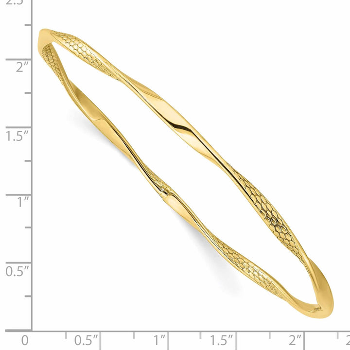 10k Yellow Gold Polish Texture Twisted Bangle