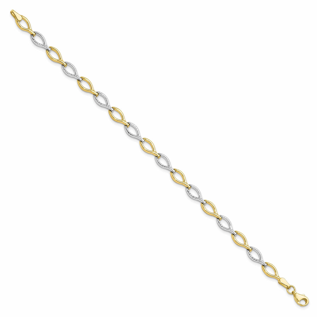 10k Two Tone Gold Polished Diamond Cut Bracelet