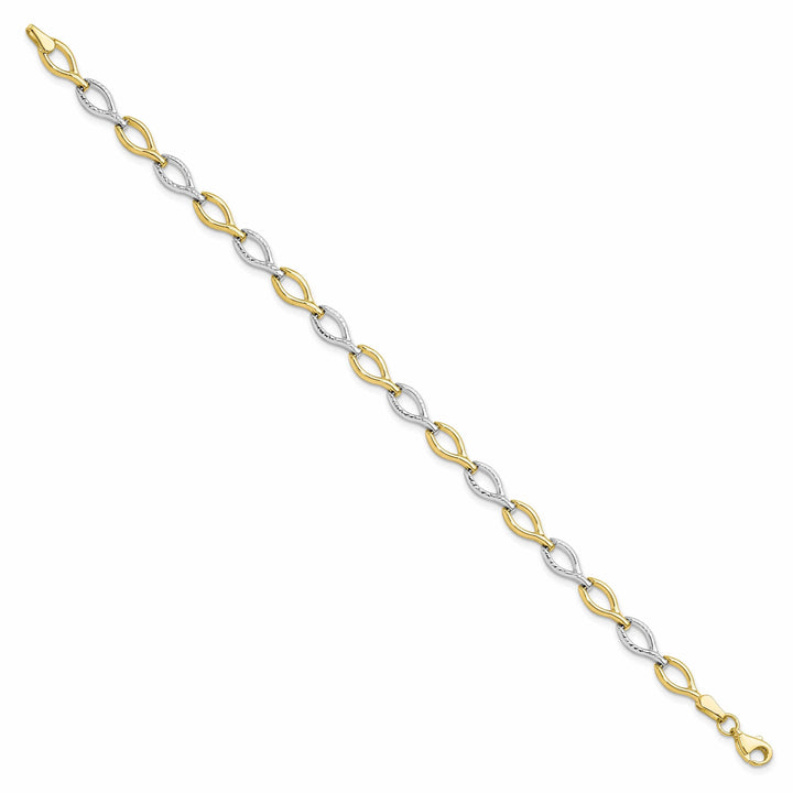 10k Two Tone Gold Polished Diamond Cut Bracelet