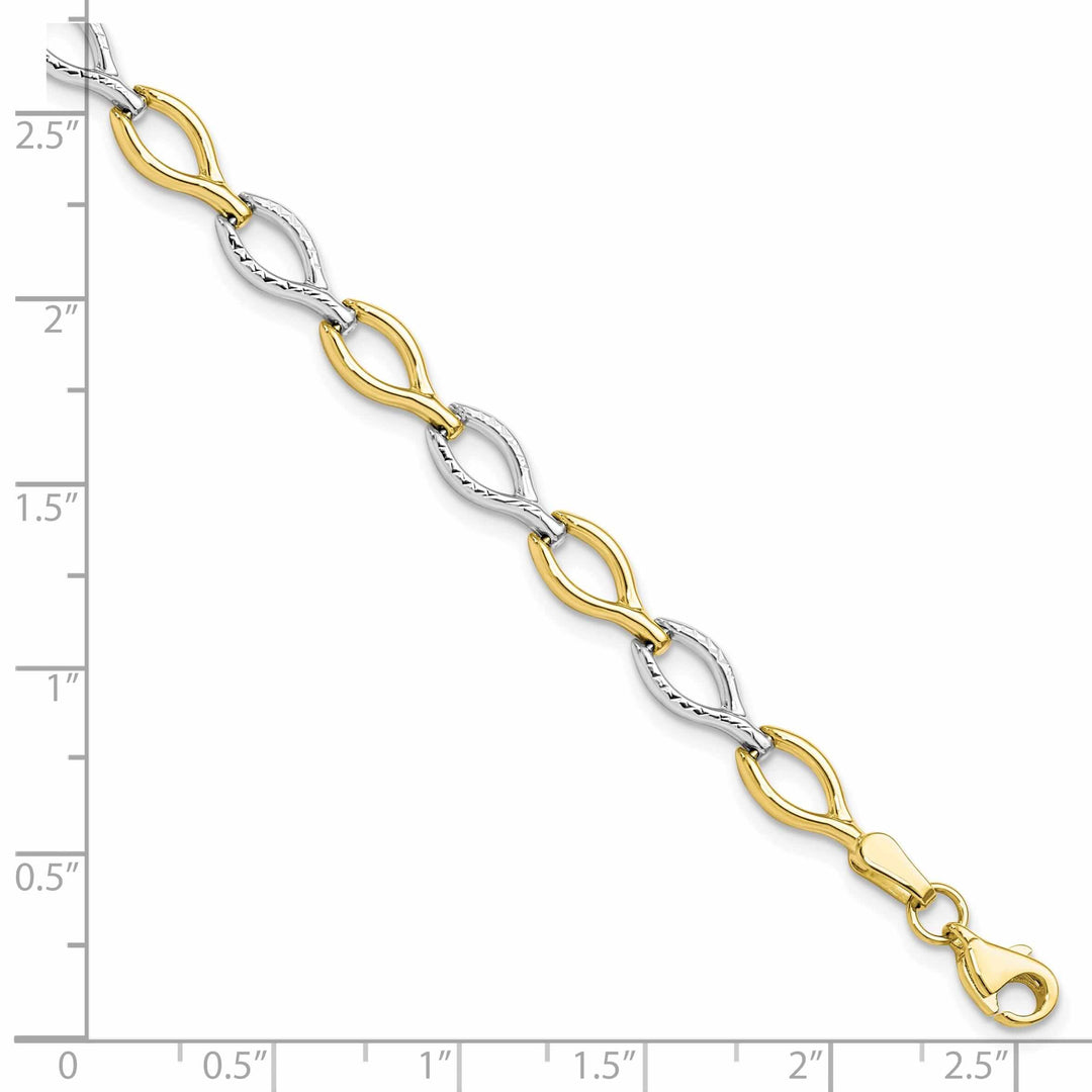 10k Two Tone Gold Polished Diamond Cut Bracelet