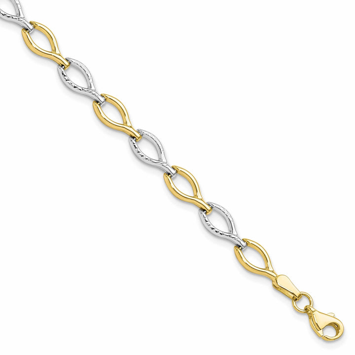 10k Two Tone Gold Polished Diamond Cut Bracelet